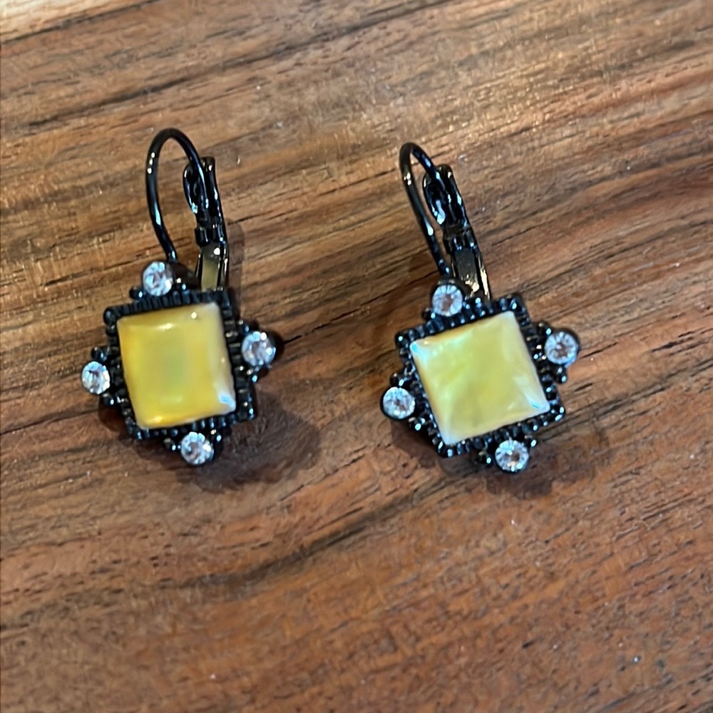 Vintage Dark Bronze with Golden Yellow and Rhinestone Diamond Earrings